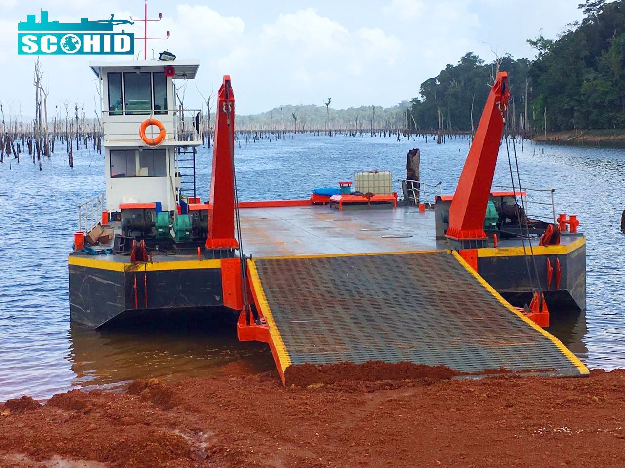 Barcaza de tamaño medio de 30m con capacidad de carga de 250t, barcaza de transporte de equipos para transporte de cargas por lago/río/mar